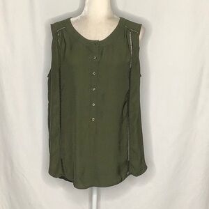 Merona Dark Olive Sleeveless Popover Tunic Blouse With Cut Out Lace Detail XXL
